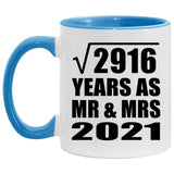 54th Anniversary Square Root of 2916 Years As Mr & Mrs 2021 - 11oz Accent Mug Blue