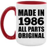38th Birthday Made in 1986 All Parts Original - 15oz Accent Mug Red