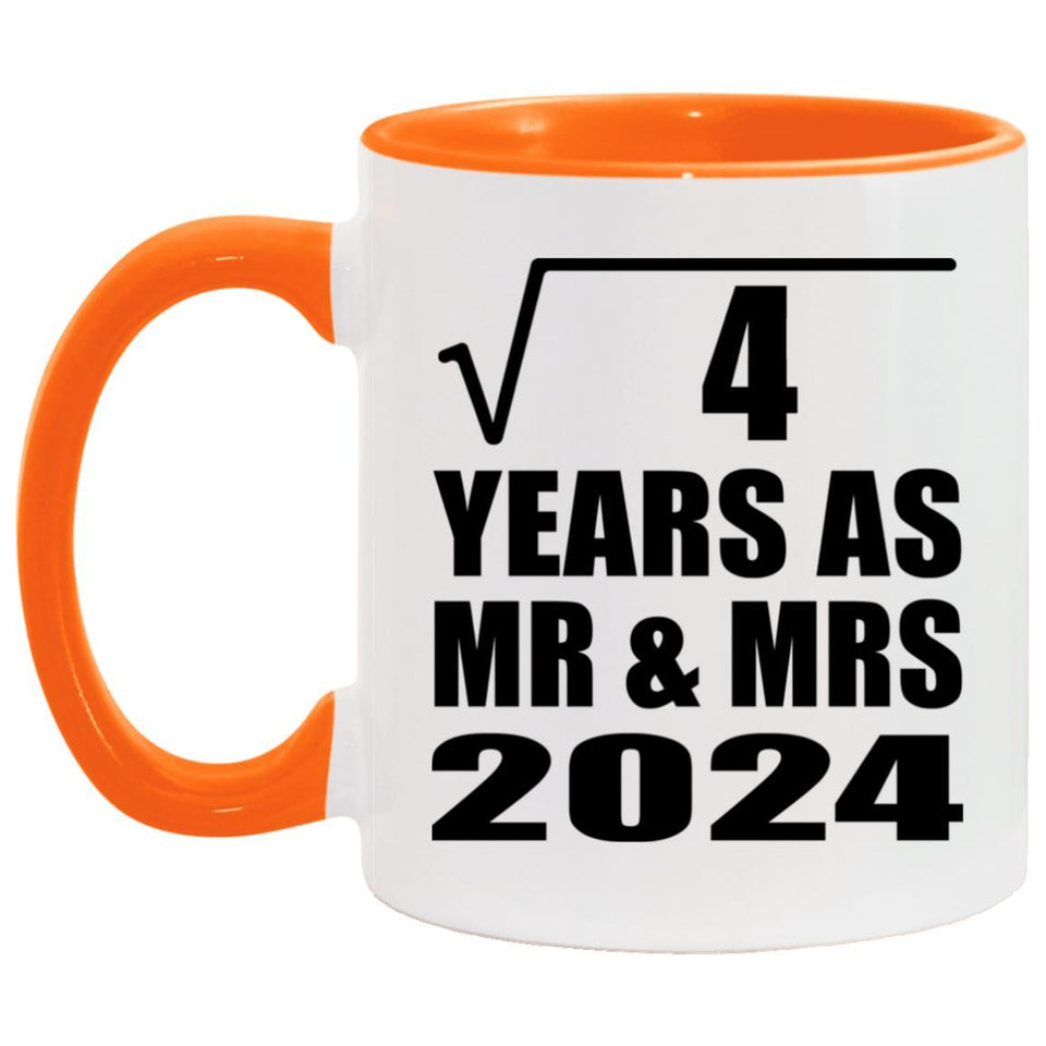 2nd Anniversary Square Root of 4 Years As Mr & Mrs 2024 - 11oz Accent Mug Orange
