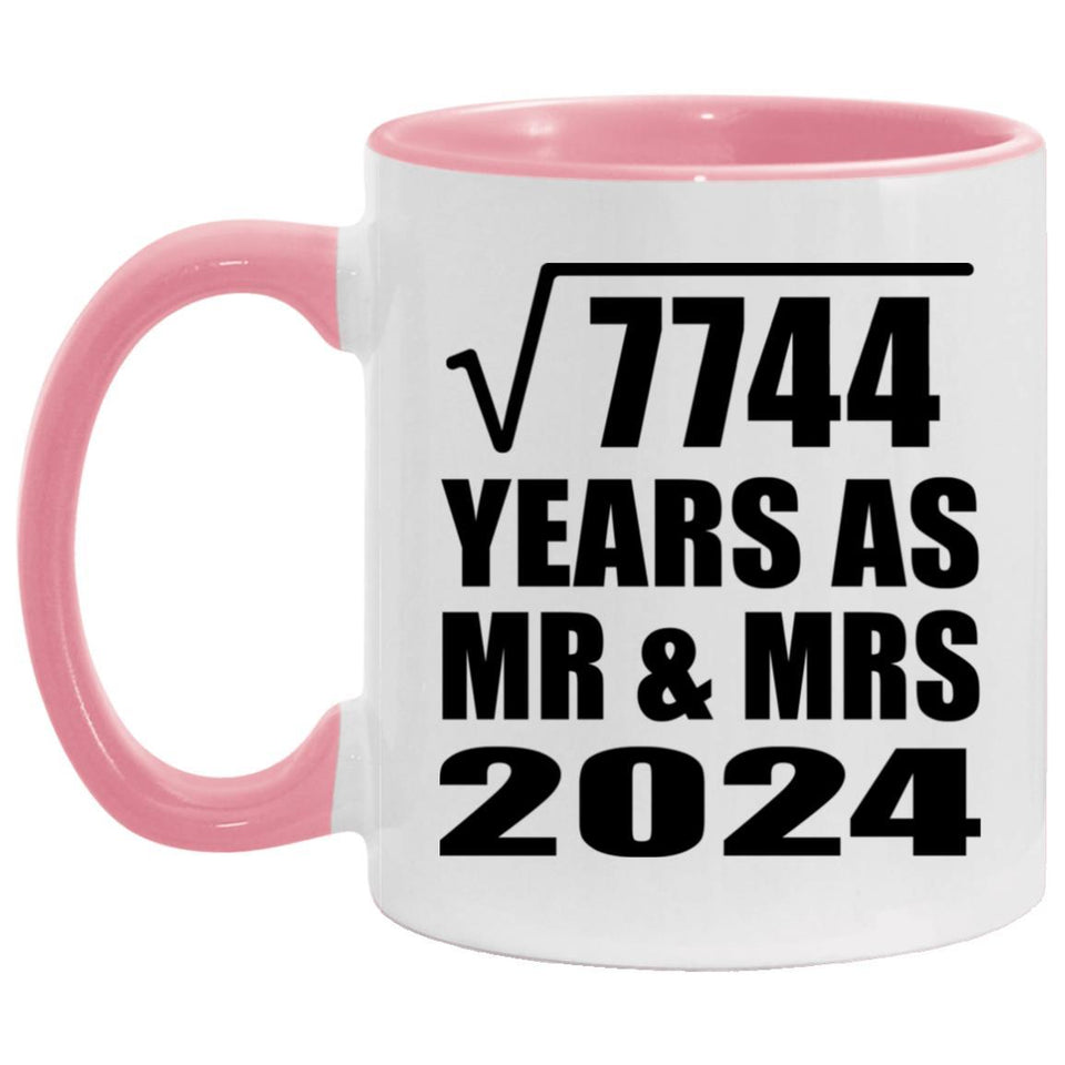 88th Anniversary Square Root of 7744 Years As Mr & Mrs 2024 - 11oz Accent Mug Pink