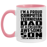 Proud Computer Technician Dad Of Awesome Son - 11oz Accent Mug Pink
