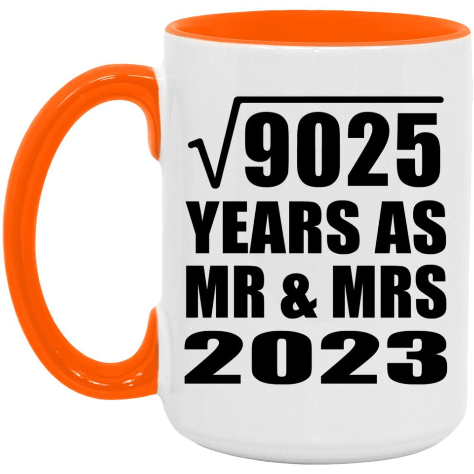 95th Anniversary Square Root of 9025 Years As Mr & Mrs 2023 - 15oz Accent Mug Orange
