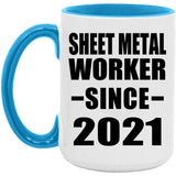 Sheet Metal Worker Since 2021 - 15oz Accent Mug Blue