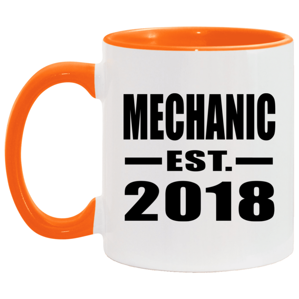 Mechanic Established EST. 2018 - 11oz Accent Mug Orange