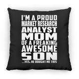 Proud Market Research Analyst Mom Of Awesome Son - Throw Pillow Black