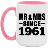 63rd Anniversary Mr & Mrs Since 1961 - 15oz Accent Mug Pink