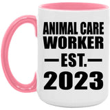 Animal Care Worker Established EST. 2023 - 15oz Accent Mug Pink