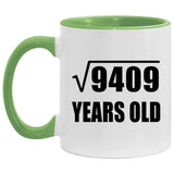 97th Birthday Square Root of 9409 Years Old - 11oz Accent Mug Green