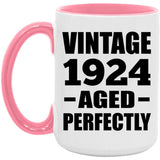 100th Birthday Vintage 1924 Aged Perfectly - 15oz Accent Mug Pink