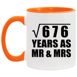 26th Anniversary Square Root of 676 Years As Mr & Mrs - 11oz Accent Mug Orange