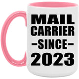 Mail Carrier Since 2023 - 15oz Accent Mug Pink
