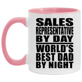Sales Representative By Day World's Best Dad By Night - 11oz Accent Mug Pink