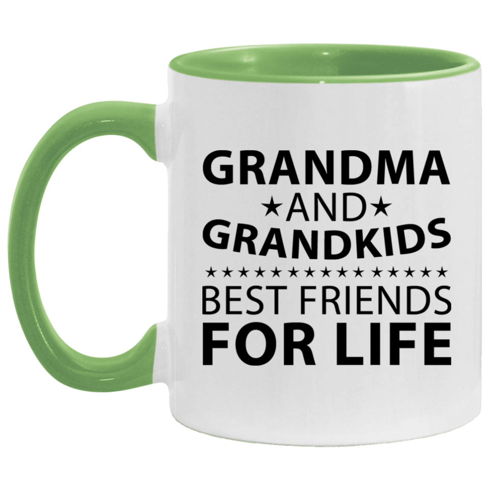 Grandma and Grandkids, Best Friends For Life - 11oz Accent Mug Green