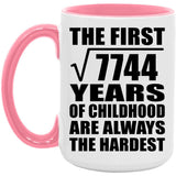 88th Birthday Square Root of 7744 Years of Childhood - 15oz Accent Mug Pink