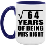 8th Anniversary Square Root of 64 Years of Being Mrs Right - 15oz Accent Mug Purple