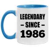 38th Birthday Legendary Since 1986 - 11oz Accent Mug Blue