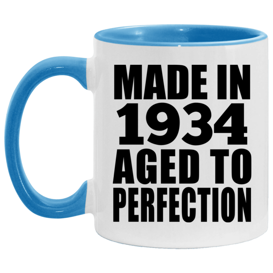 90th Birthday Made In 1934 Aged to Perfection - 11oz Accent Mug Blue