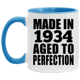 90th Birthday Made In 1934 Aged to Perfection - 11oz Accent Mug Blue