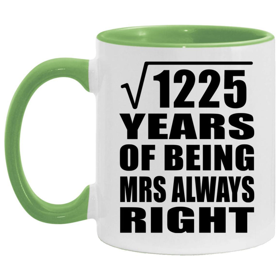 35th Anniversary Square Root of 1225 Years Mrs Always Right - 11oz Accent Mug Green