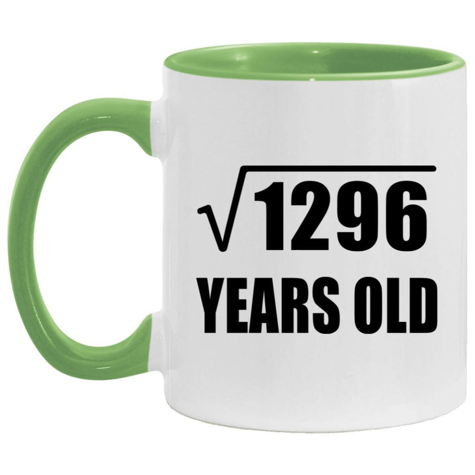36th Birthday Square Root of 1296 Years Old - 11oz Accent Mug Green