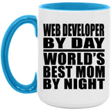 Web Developer By Day World's Best Mom By Night - 15oz Accent Mug Blue