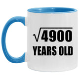 70th Birthday Square Root of 4900 Years Old - 11oz Accent Mug Blue