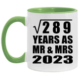 17th Anniversary Square Root of 289 Years As Mr & Mrs 2023 - 11oz Accent Mug Green