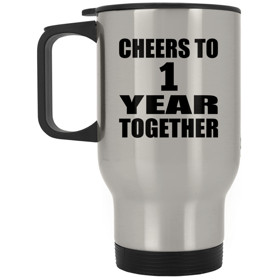 1st Anniversary Cheers To 1 Year Together - Silver Travel Mug