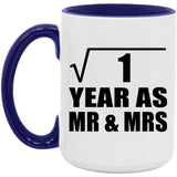 1st Anniversary Square Root of 1 Year As Mr & Mrs - 15oz Accent Mug Purple