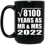 90th Anniversary Square Root of 8100 Years As Mr & Mrs 2022 - 15oz Coffee Mug Black