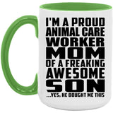Proud Animal Care Worker Mom Of Awesome Son - 15oz Accent Mug Green