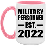 Military Personnel Established EST. 2022 - 15oz Accent Mug Pink