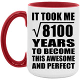 90th Birthday Took Square Root of 8100 Years To Awesome - 15oz Accent Mug Red