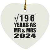 14th Anniversary Square Root of 196 Years As Mr & Mrs 2024 - Heart Ornament