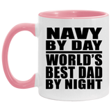 Navy By Day World's Best Dad By Night - 11oz Accent Mug Pink
