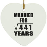 21st Anniversary Married For Square Root of 441 Years - Heart Ornament