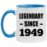75th Birthday Legendary Since 1949 - 11oz Accent Mug Blue