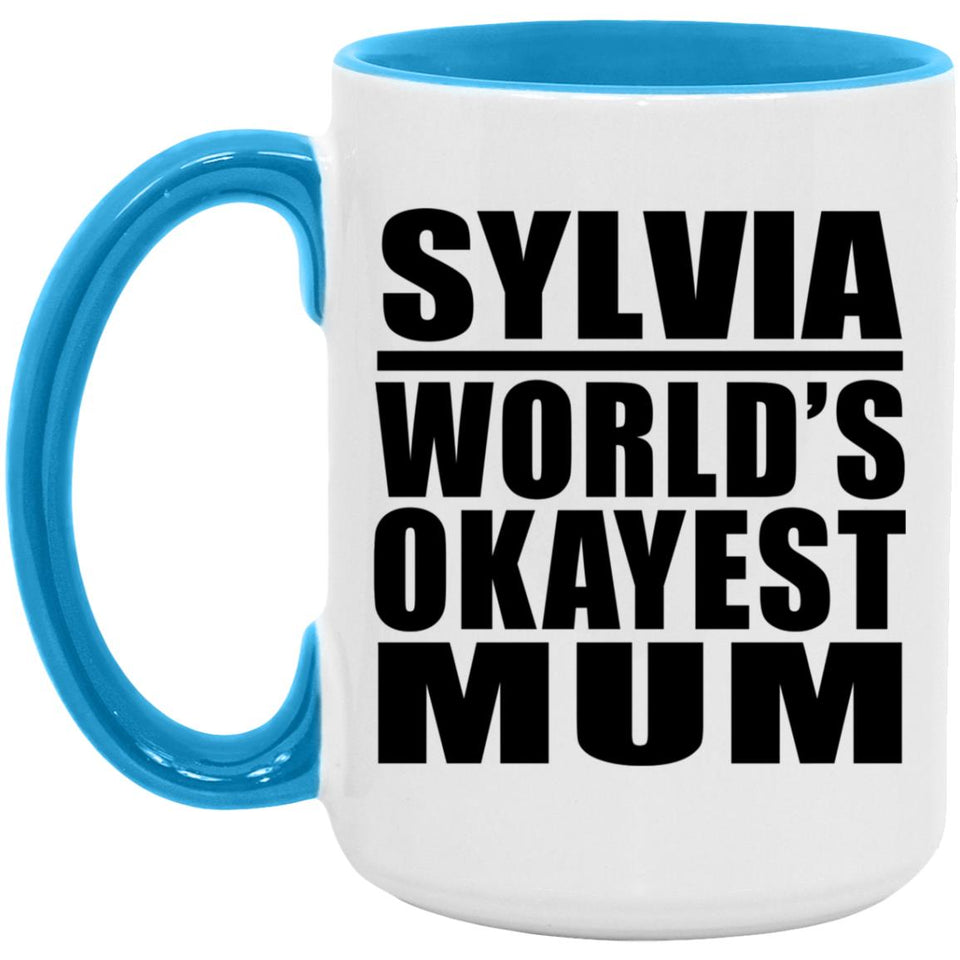Sylvia World's Okayest Mum - 15oz Accent Mug Blue