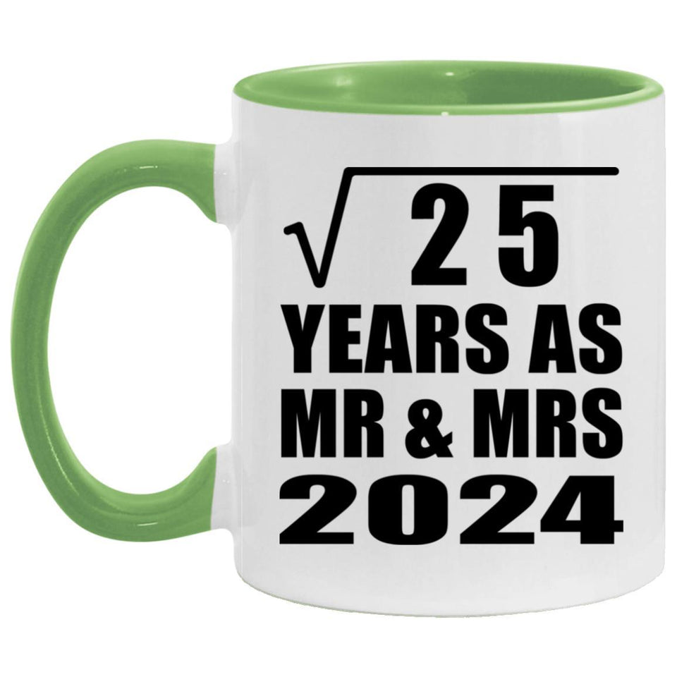 5th Anniversary Square Root of 25 Years As Mr & Mrs 2024 - 11oz Accent Mug Green