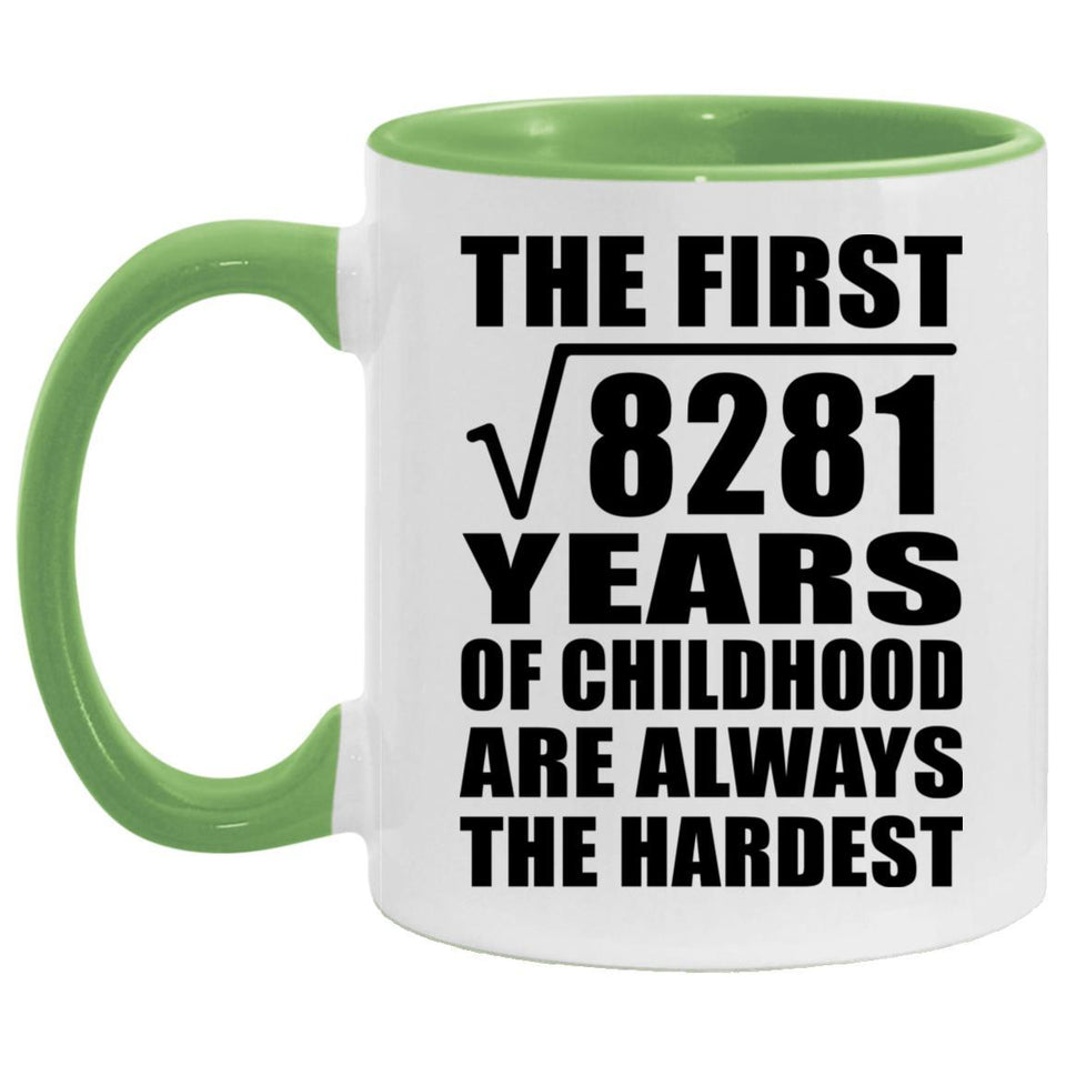 91st Birthday Square Root of 8281 Years of Childhood - 11oz Accent Mug Green