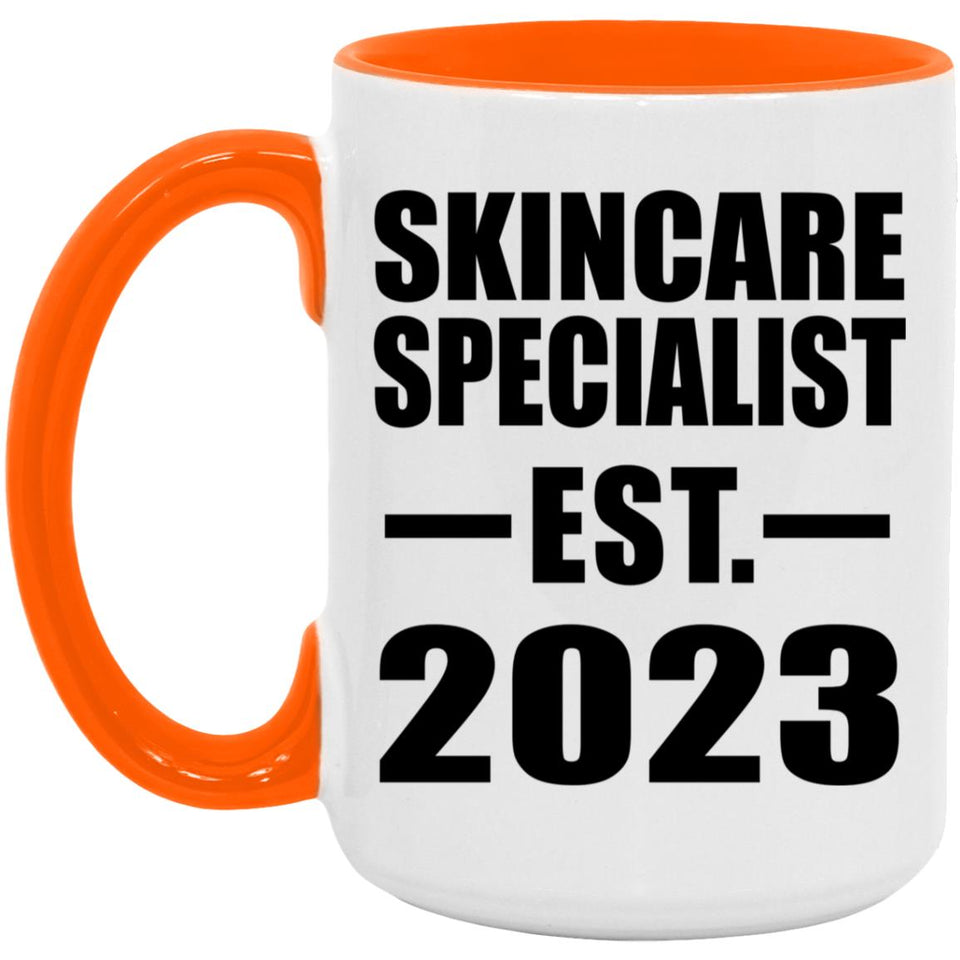 Skincare Specialist Established EST. 2023 - 15oz Accent Mug Orange