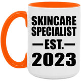 Skincare Specialist Established EST. 2023 - 15oz Accent Mug Orange