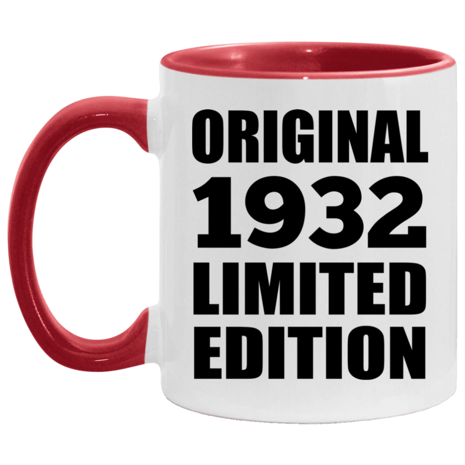92nd Birthday Original 1932 Limited Edition - 11oz Accent Mug Red