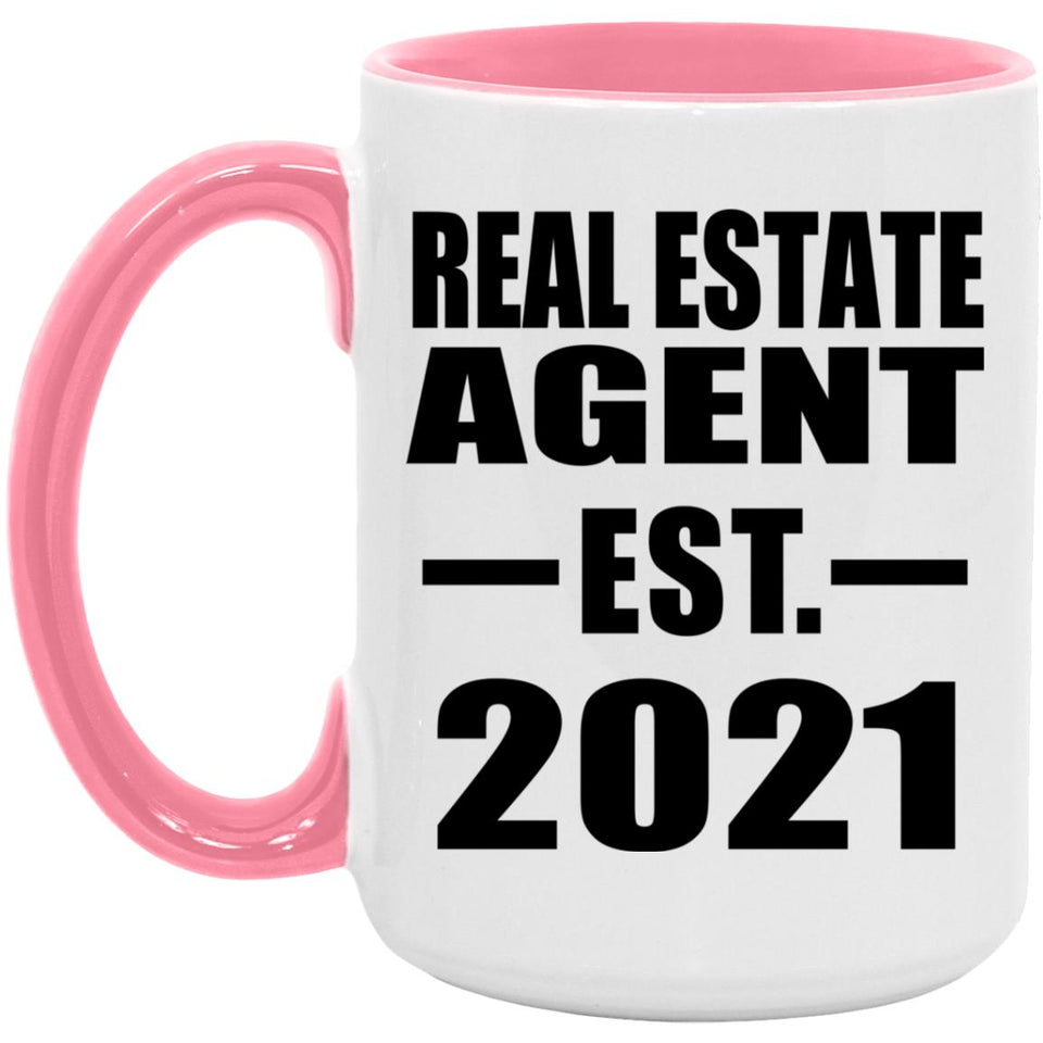 Real Estate Agent Established EST. 2021 - 15oz Accent Mug Pink