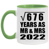 26th Anniversary Square Root of 676 Years As Mr & Mrs 2022 - 11oz Accent Mug Green