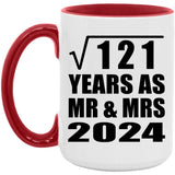 11th Anniversary Square Root of 121 Years As Mr & Mrs 2024 - 15oz Accent Mug Red