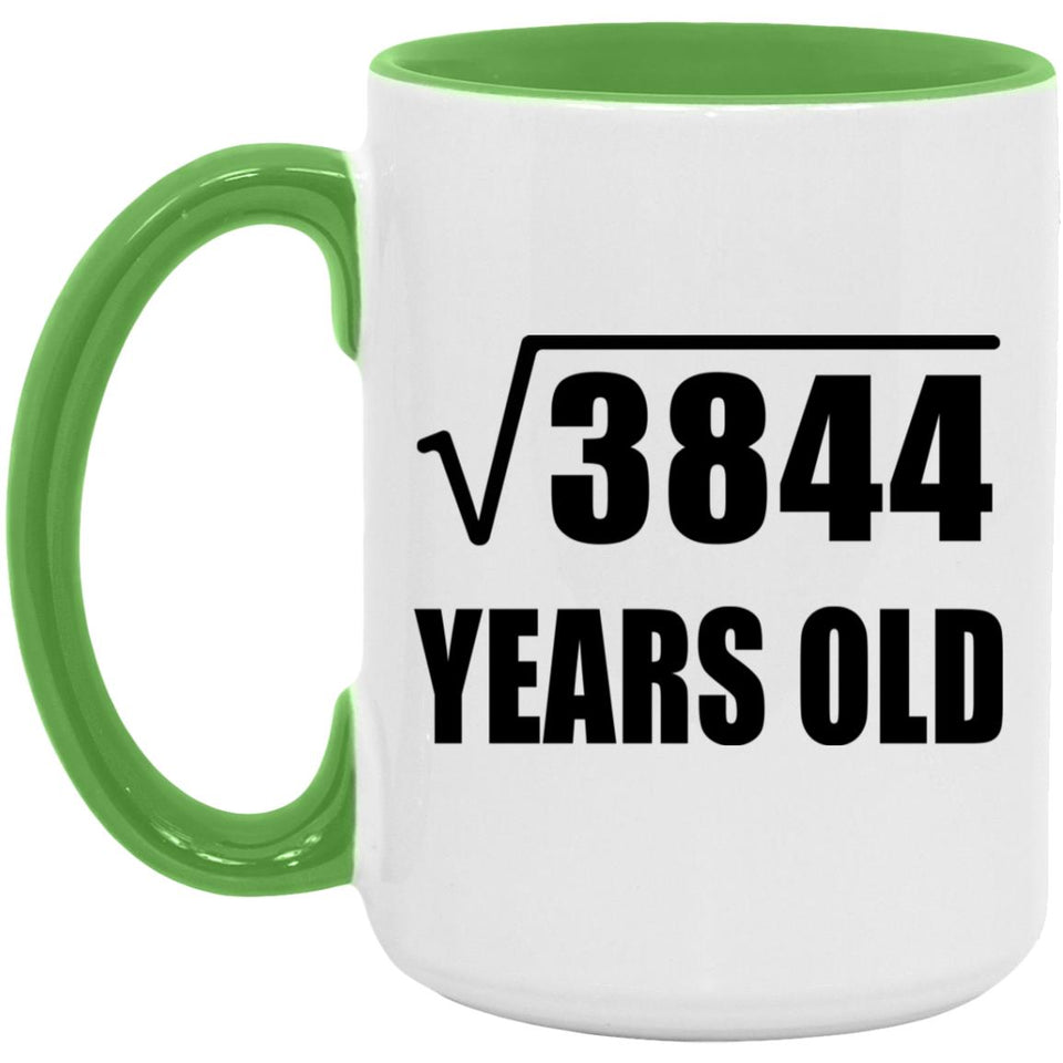 62nd Birthday Square Root of 3844 Years Old - 15oz Accent Mug Green