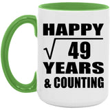 Happy 7th Anniversary Square Root of 49 Years & Counting - 15oz Accent Mug Green
