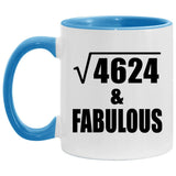 68th Birthday Square Root of 4624 & Fabulous - 11oz Accent Mug Blue