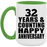 Happy 32nd Anniversary 32 Years & Counting - 15oz Accent Mug Green
